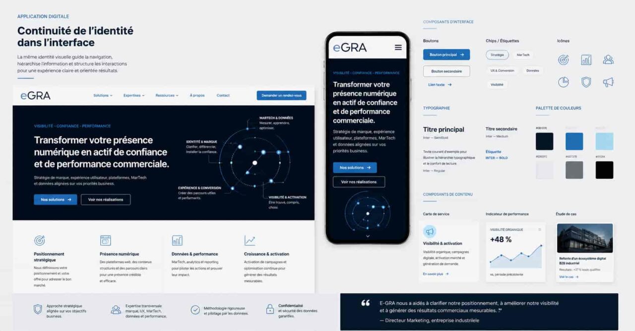 Interface web et mobile appliquant le même système de marque à la navigation et aux composants